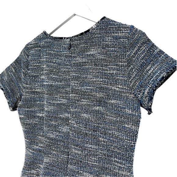 LOFT Tweed Blue Black White Fringe Sheath Career Dress Women's Size 6 NWT - Picture 9 of 12